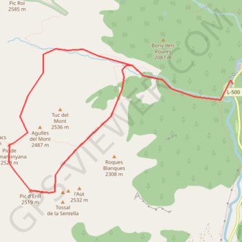 Itinéraire Pic de Comaminyana depuis la route de Caldes de Boí, distance, dénivelé, altitude, carte, profil, trace GPS