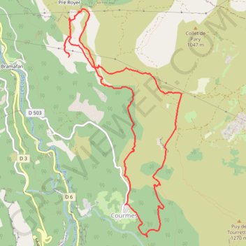 Itinéraire Pré Royer - Courmes, distance, dénivelé, altitude, carte, profil, trace GPS