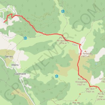 Itinéraire Pic du Han, distance, dénivelé, altitude, carte, profil, trace GPS