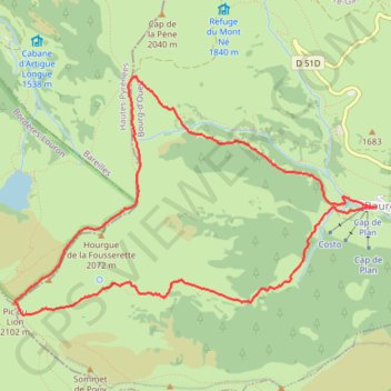 Itinéraire Pic du Lion par la coume de Baqué, distance, dénivelé, altitude, carte, profil, trace GPS