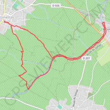 Itinéraire De Ginestas au Canal du Midi, distance, dénivelé, altitude, carte, profil, trace GPS