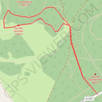 Itinéraire Puy des Gouttes, distance, dénivelé, altitude, carte, profil, trace GPS