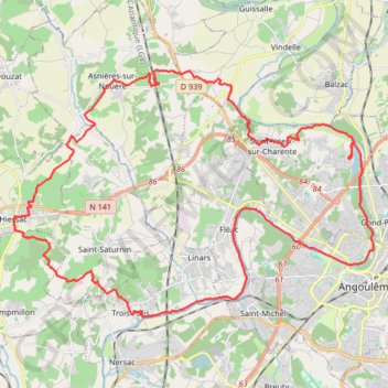 Itinéraire St Yrieix 45 kms, distance, dénivelé, altitude, carte, profil, trace GPS
