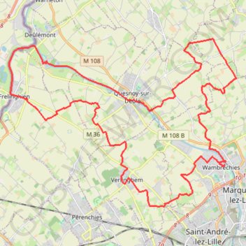 Itinéraire La Deule canalisée - Wambrechies, distance, dénivelé, altitude, carte, profil, trace GPS