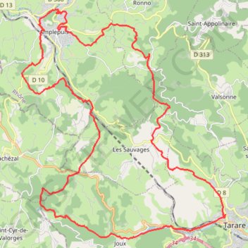 Itinéraire 18 - Amplepuis - Tarare, distance, dénivelé, altitude, carte, profil, trace GPS