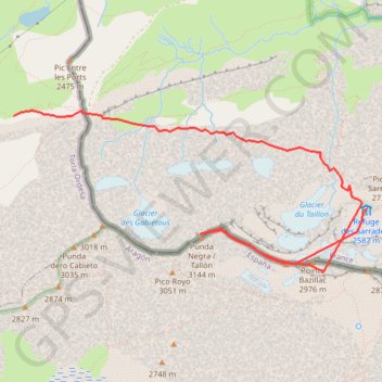 Itinéraire Refuge des Sarradets Refugio de Bujaruelo, distance, dénivelé, altitude, carte, profil, trace GPS