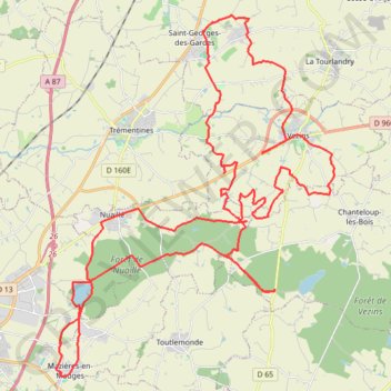 Itinéraire Forêt de Nuaillé, Vezins, Saint-Georges-des-Gardes, distance, dénivelé, altitude, carte, profil, trace GPS