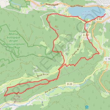 Itinéraire La roche des ducs à partir de Gérardmer, distance, dénivelé, altitude, carte, profil, trace GPS