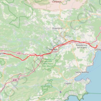 Itinéraire Brignoles Fréjus, distance, dénivelé, altitude, carte, profil, trace GPS