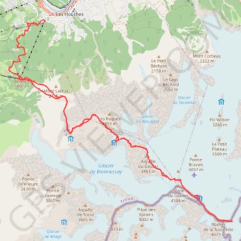 Itinéraire Mont Blanc par la Voie Royale, distance, dénivelé, altitude, carte, profil, trace GPS