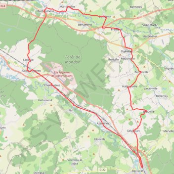 Itinéraire Voie 2DB-B51 - Baccarat - Thiebaumenil - Hablainville - Baccarat, distance, dénivelé, altitude, carte, profil, trace GPS