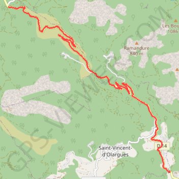 Itinéraire Olargues : Montée de Fontfroide, distance, dénivelé, altitude, carte, profil, trace GPS