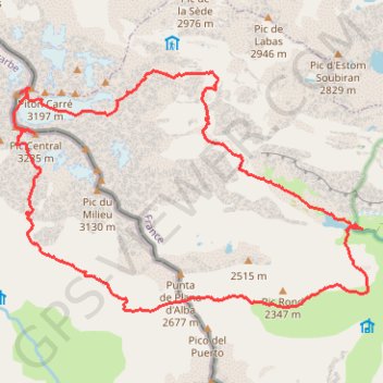 Itinéraire Pic Central, pic de Cerbillona, Vignemale par le couloir de la Moskowa, distance, dénivelé, altitude, carte, profil, trace GPS