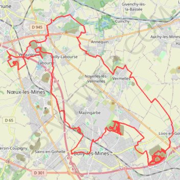 Itinéraire Beuvry, distance, dénivelé, altitude, carte, profil, trace GPS