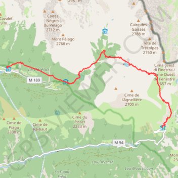 Itinéraire Gite du Boréon - La Madone de Fenestre (Traversée du Mercantour), distance, dénivelé, altitude, carte, profil, trace GPS