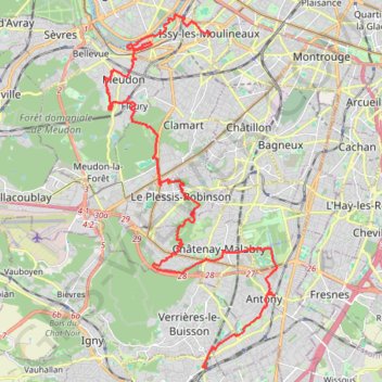Itinéraire Sentier des 3 Vallées : Massy - Issy-les-Moulineaux (PR7), distance, dénivelé, altitude, carte, profil, trace GPS