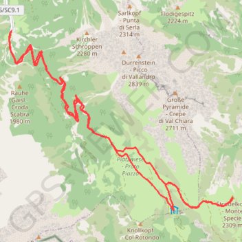 Itinéraire Monte Specie (Strudelkopf), distance, dénivelé, altitude, carte, profil, trace GPS