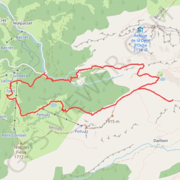 Itinéraire L'Aiguille de Darbon depuis la Fétiuère, distance, dénivelé, altitude, carte, profil, trace GPS